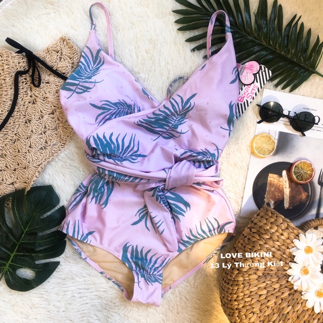 Bikini liền , đồ bơi nữ 1 mảnh hai dây vạt chéo và dây buộc eo