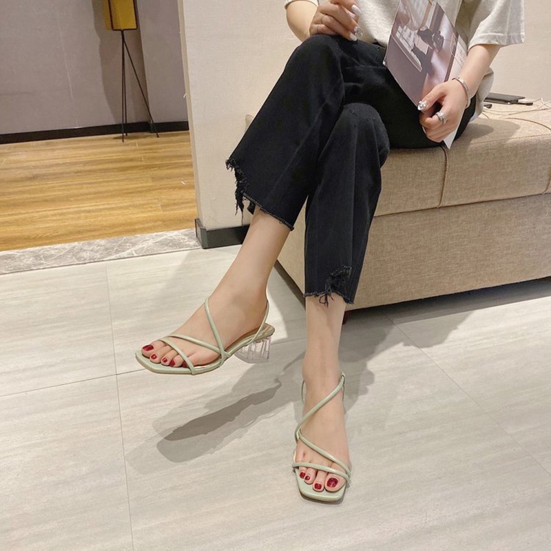 Xăng đan IELGY cao gót 5cm hở mũi phong cách Hàn Quốc thời trang cho nữ