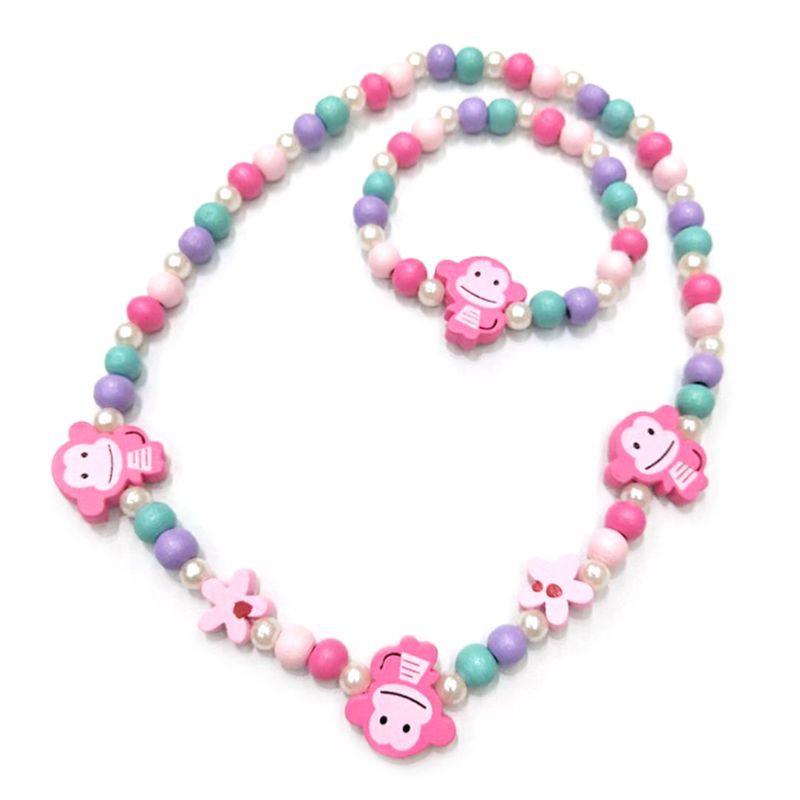 1 Bộ vòng cổ Vòng Tay Hạt Gỗ Nhiều Màu Cho Bé Gái