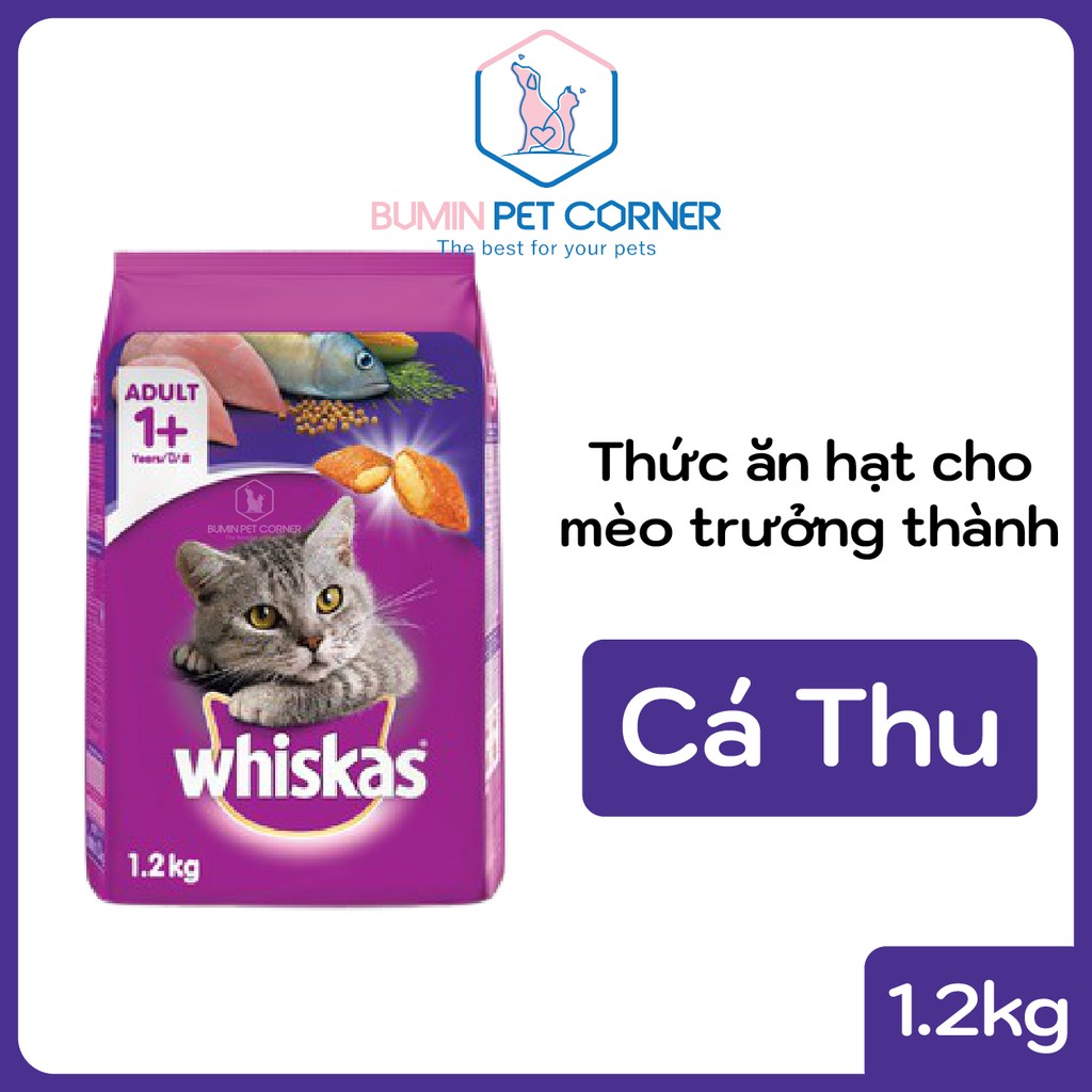 Thức ăn hạt cho mèo trưởng thành Whiskas vị cá thu túi 1.2kg