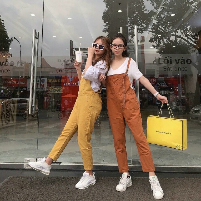 Quần Yếm Kaki Jean Dài Dáng Rộng Đáng Yêu Ulzzang