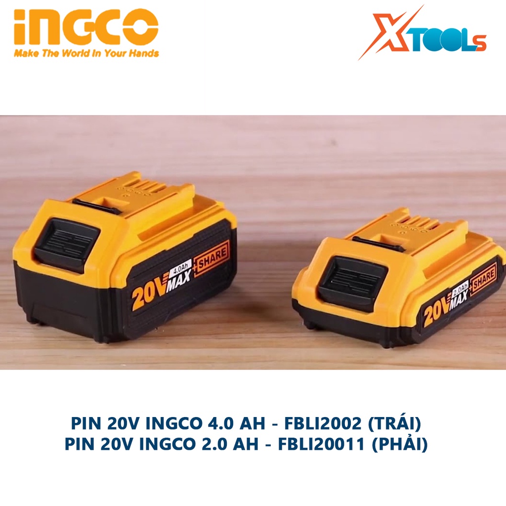 Pin 20v 4.0AH INGCO FBLI2002 | pin sạc có dung lượng pin Lithium-ion 4.0Ah, phù hợp cho nhiều máy pin 20V Total Ingco