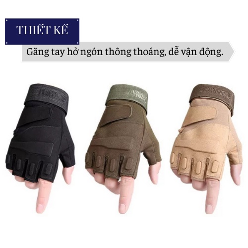 Găng Tay Xe Máy Đi phượt Cụt Ngón, Tập thể thao Chính Hãng BLACK