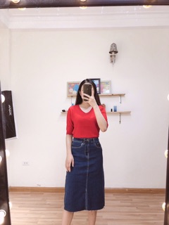 Áo len cổ tim