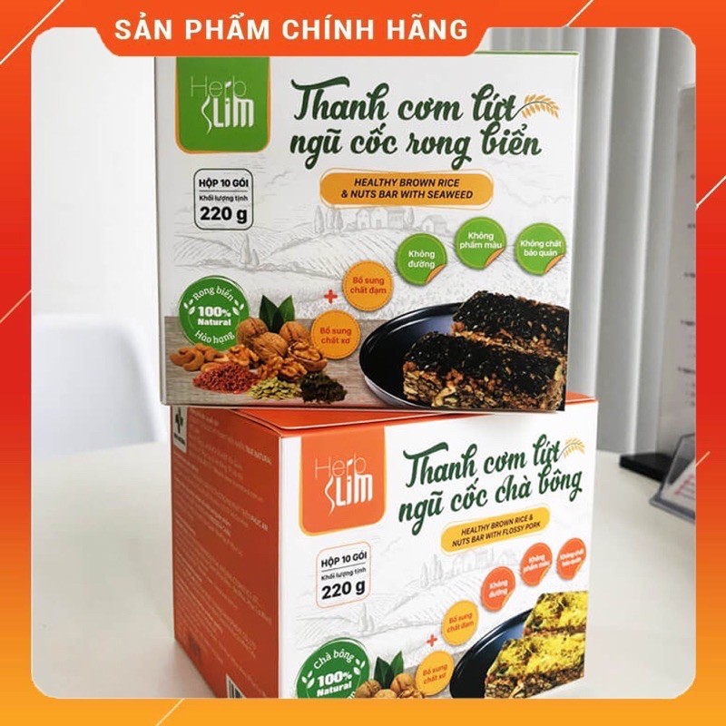 Thanh Cơm Gạo Lứt Ngũ Cốc Ăn Liền 2 Vị Chà Bông Và Rong Biển HERBSLIM Ăn Kiêng Eatclean True Natural