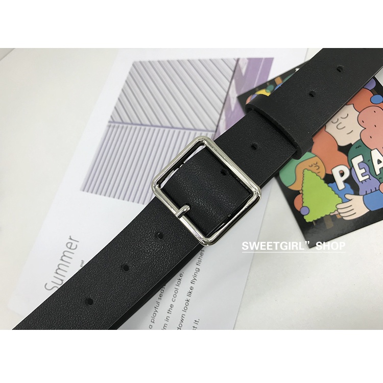 Thắt Lưng Da Khóa Vuông Màu Bạc Thời Trang Phong Cách Hàn Quốc Mới