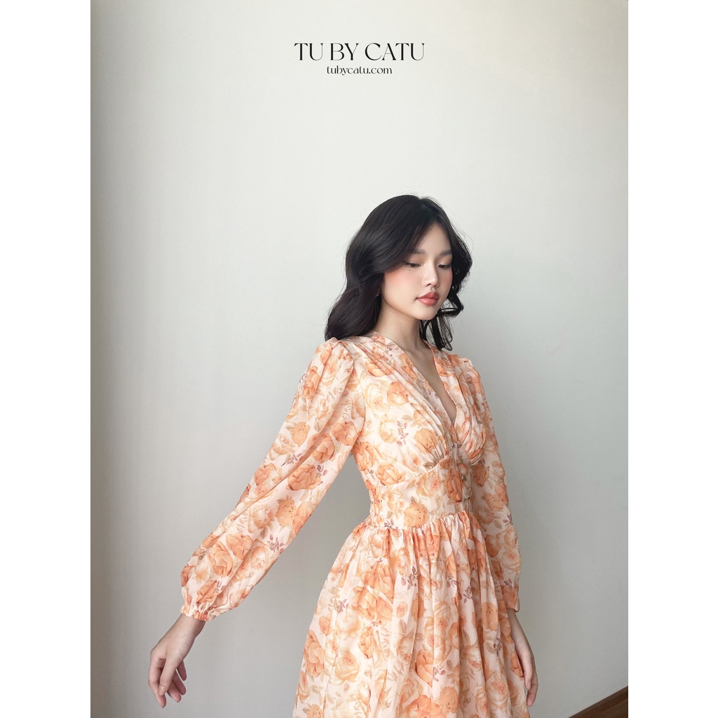 TUBYCATU | Jumpsuit hoa cam orange rose