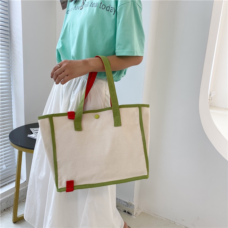 Túi Xách Canvas Cỡ Lớn Màu Sắc Tương Phản Thời Trang Cho Nữ