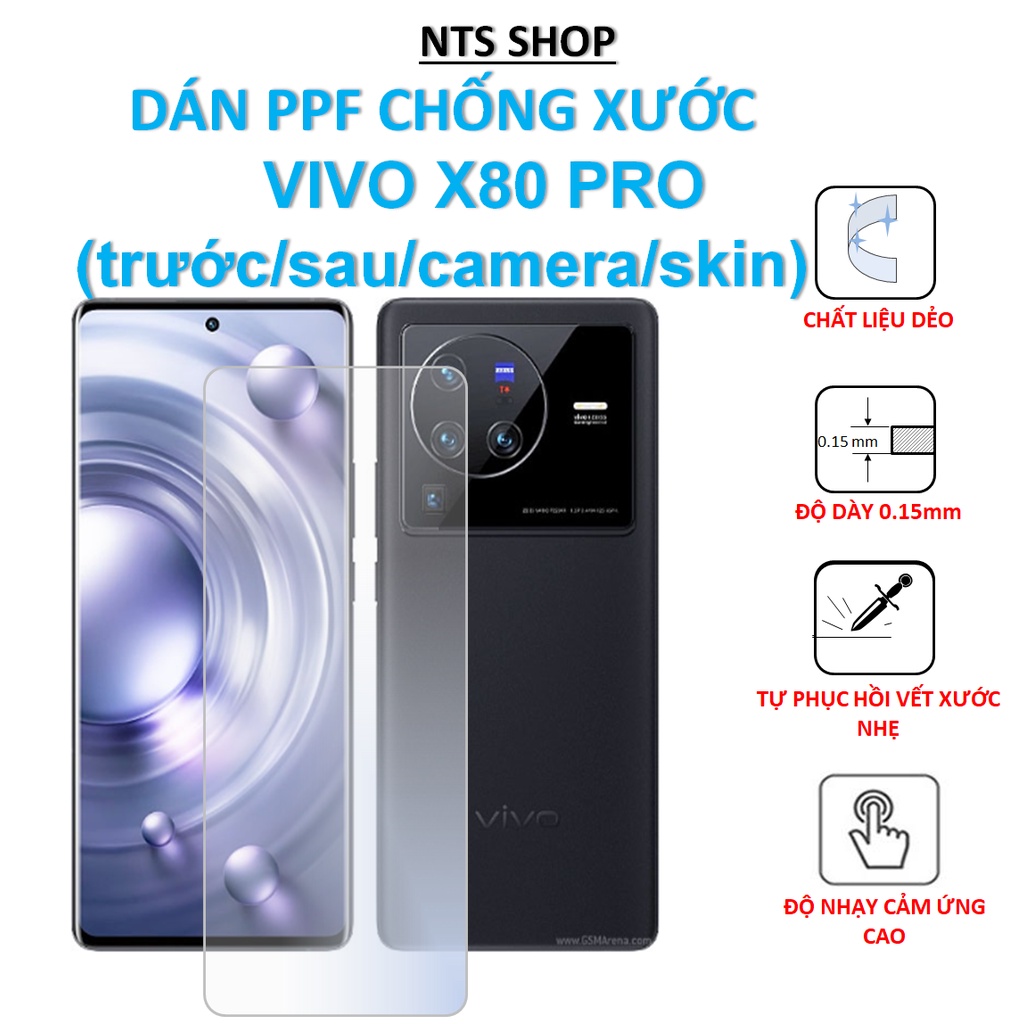 Dán PPF chống xước VIVO X80/ X80 Pro (trước/sau/camera/skin)