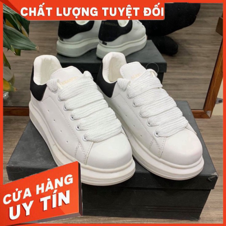 Giày thể thao nam nữ cao cấp full bill box - Giày MCQ đẹp độn đế 3cm cổ thấp màu trắng gót đen Hot Trend D13 - Hàng nhập