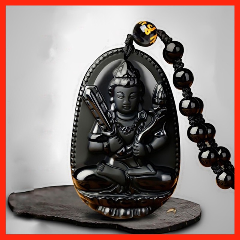Tượng Phật May Mắn Giả Đá Obsidian Phong Cách Cổ Điển
