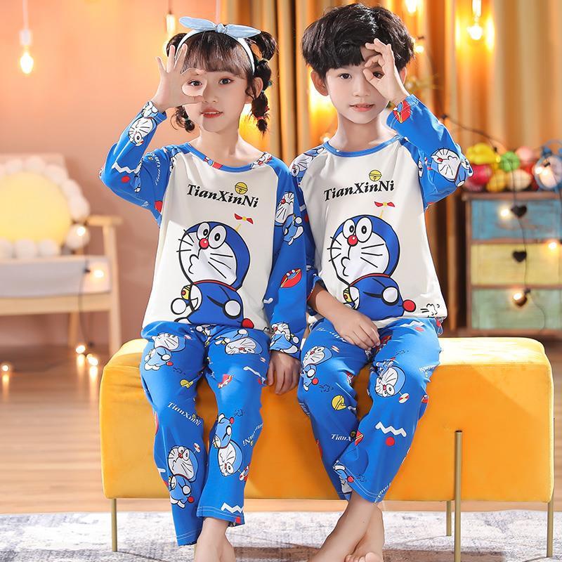 Bộ Đồ Ngủ Tay Dài In Hình Mèo Doraemon Thời Trang Xuân Thu Dành Cho Trẻ Em