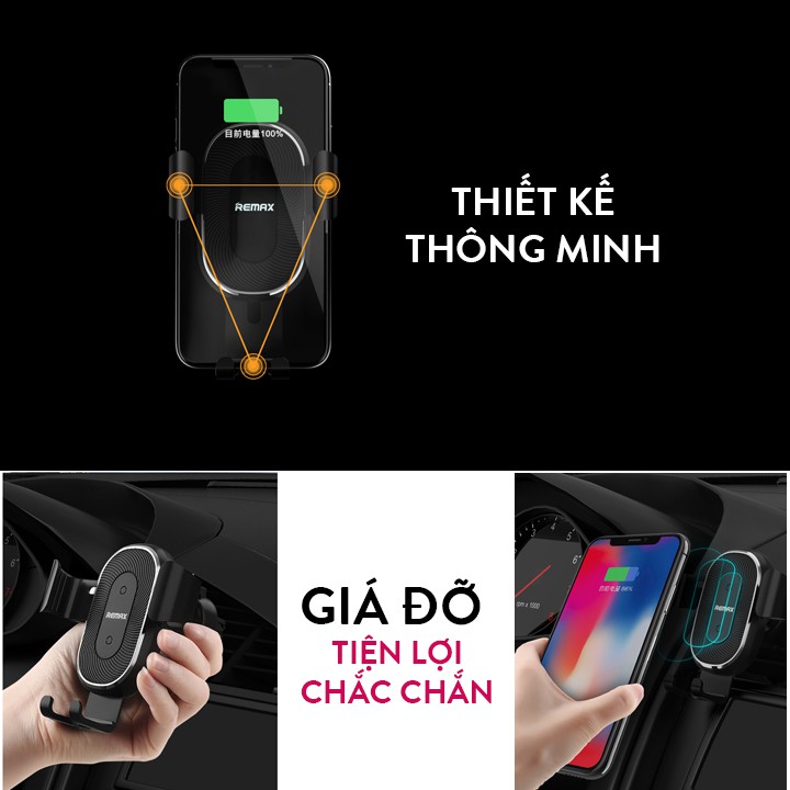 [Mã SKAMSALE03 giảm 10% đơn 200k] Giá đỡ điện thoại tích hợp sạc không dây cho xe hơi Remax RM-C38