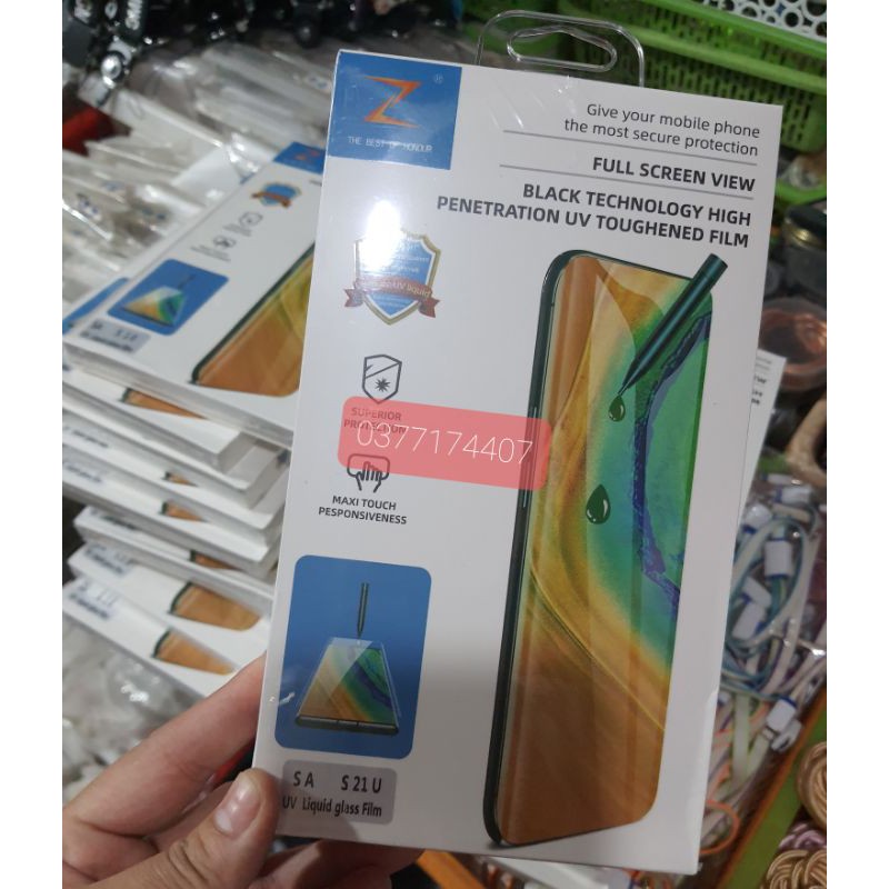 Kính cường lực UV xịn cho Samsung S21, S21 Plus S21 Ultra 5G Đổ keo nước soi đèn UV siêu cảm ứng trong suốt