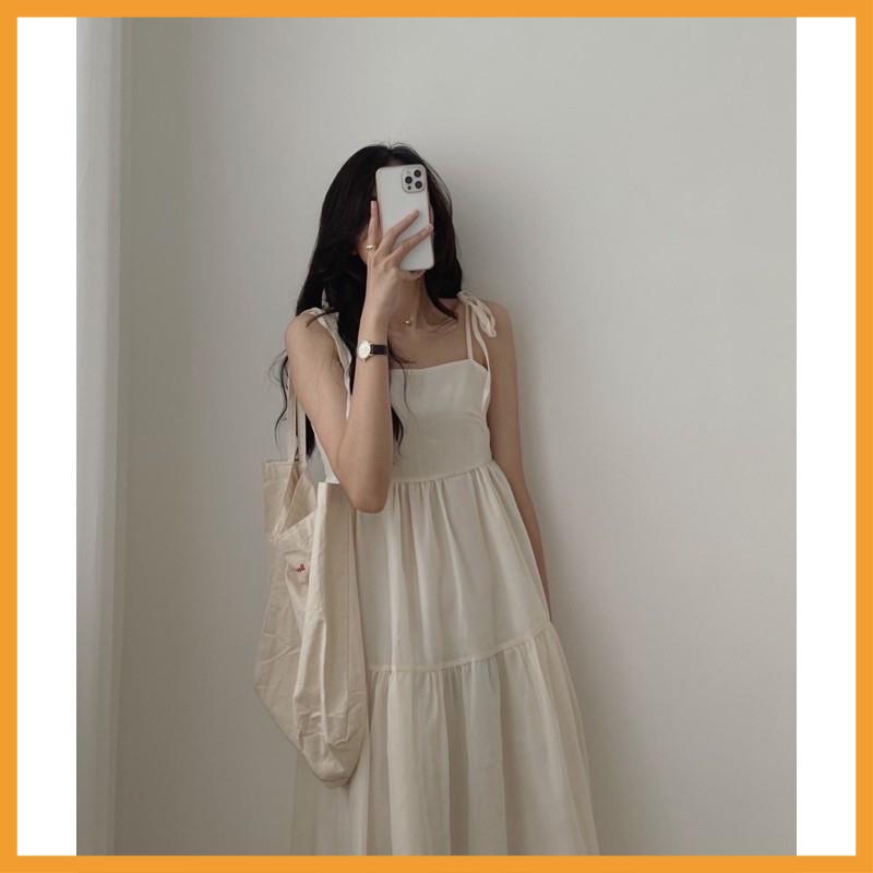 [MÃ VAY18 GIẢM 30K ĐƠN 500K] Váy, đầm hai dây voan tơ buộc vai 2 lớp (đen, be) | BigBuy360 - bigbuy360.vn