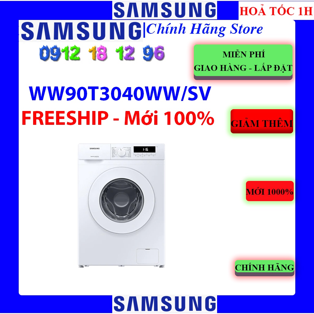 Máy giặt Samsung inverter 9 kg WW90T3040WW/SV, Bảo hành chính hãng 24 tháng