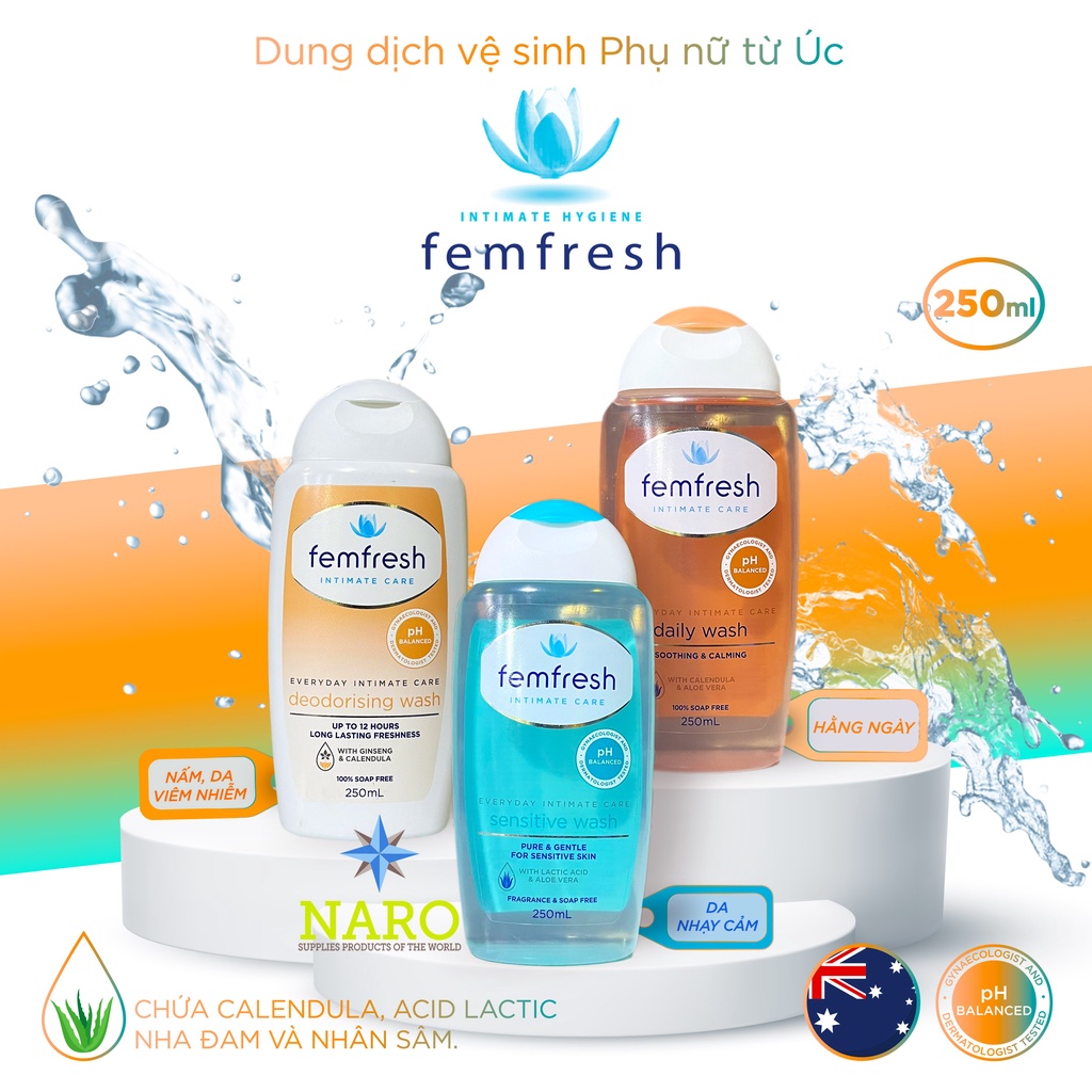 [NHIỀU LOẠI] Dung dịch vệ sinh Femfresh Úc chai 250ml