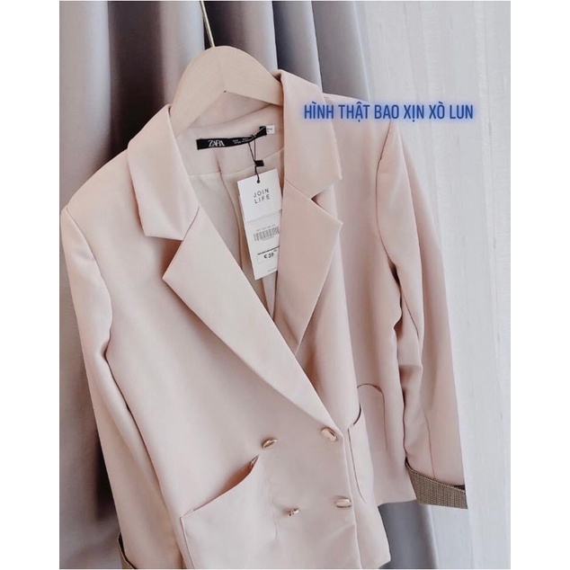 Blazer suông tay phối kẻ