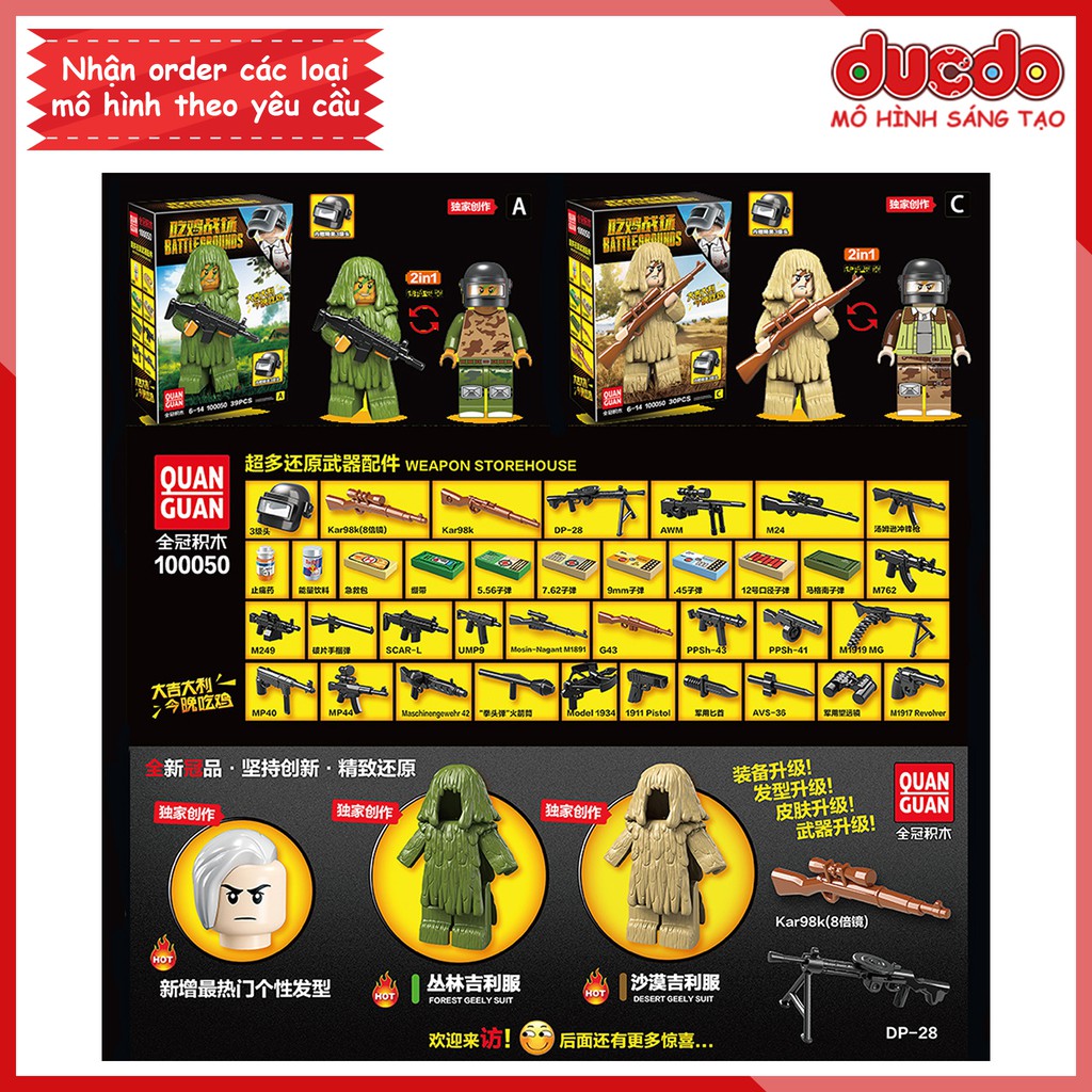 Combo 6 Nhân Vật PUBG Sâu Róm ngụy trang Đồ chơi Lắp ghép Mini Minifigures Army lính QuanGuan 100050 Mô hình