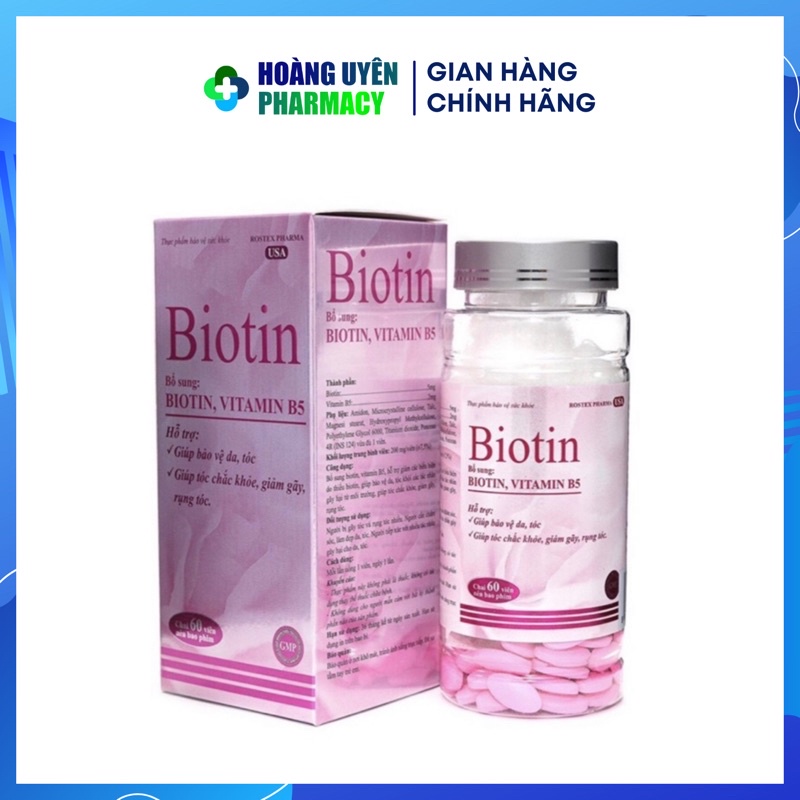 Viên uống Biotin Vitamin B5 Rostex - Hộp 60 viên