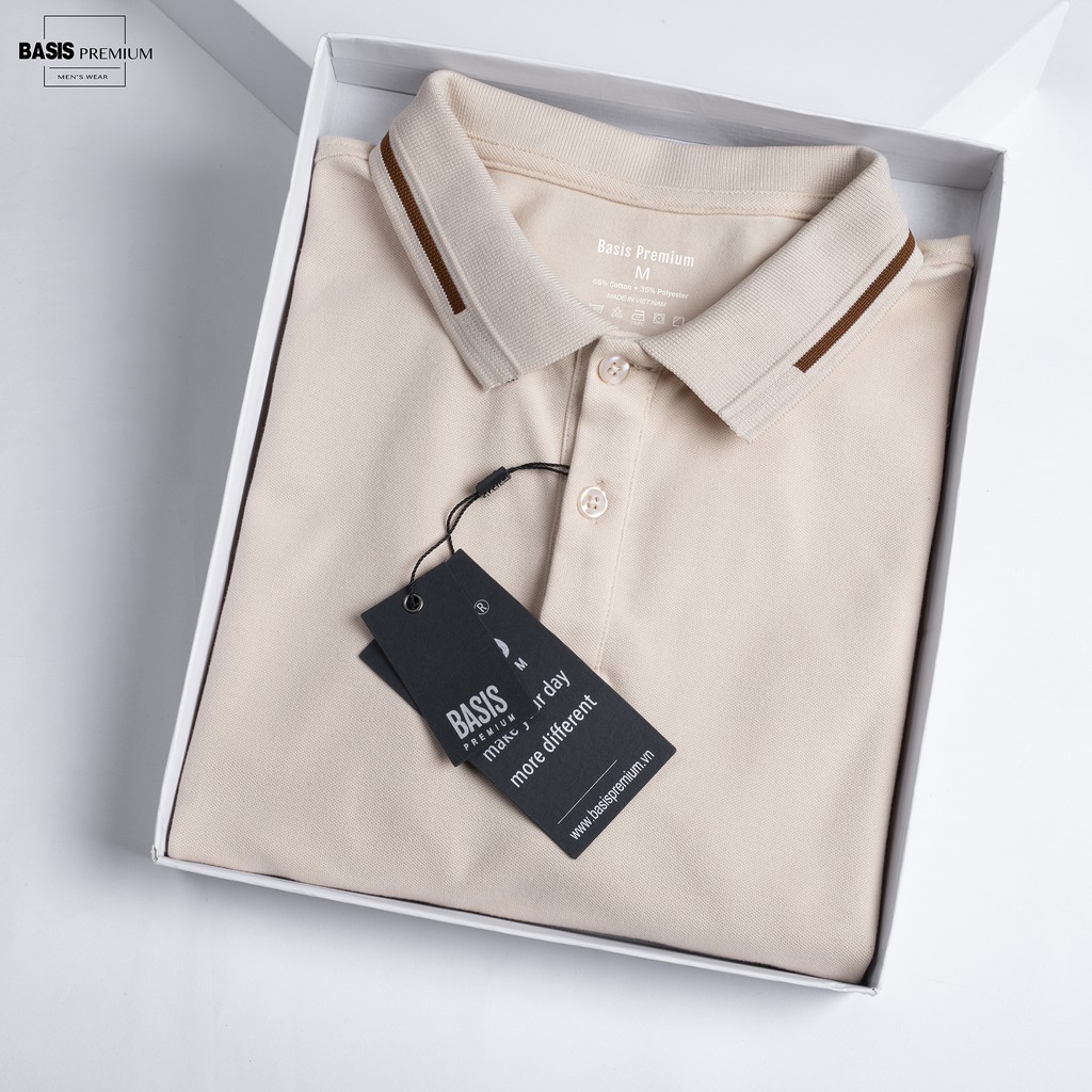 Áo thun polo nam phối màu xanh trắng, thiết kế đơn giản Basis APL59 | BigBuy360 - bigbuy360.vn