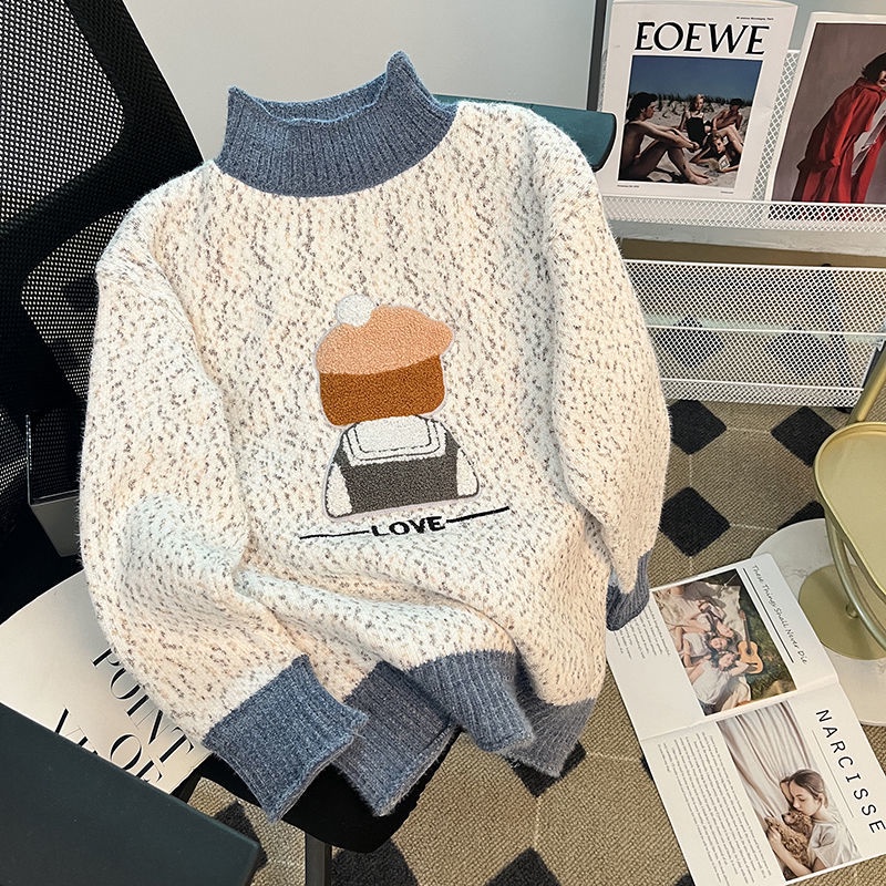 Áo sweater Cổ Lọ Dáng Rộng In Hoạt Hình Thời Trang Thu Đông Cho Nữ