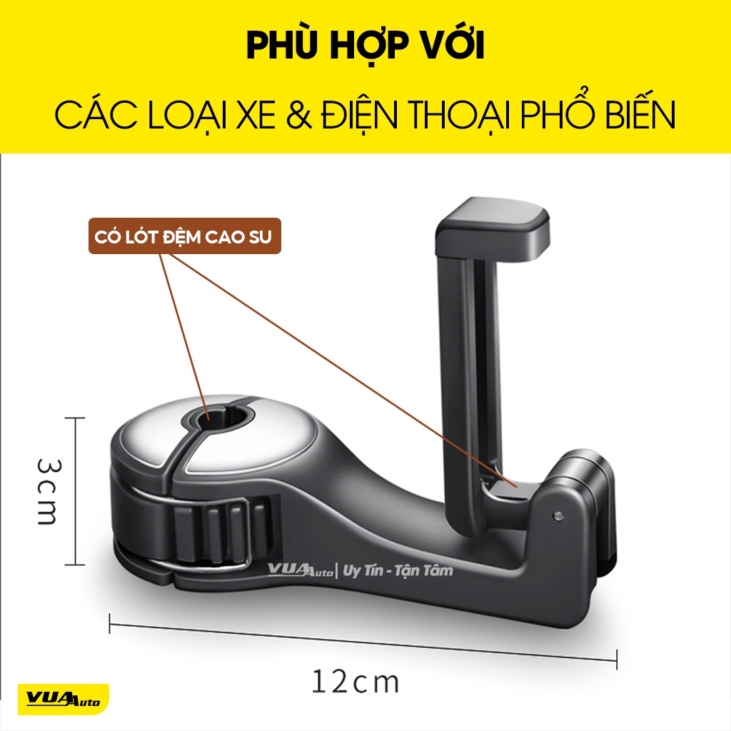 Móc treo đồ trên ô tô gài trước sau ghế VuaAuto kèm giá đỡ kẹp điện thoại trên xe tiện lợi thiết kế chắc chắn cao cấp