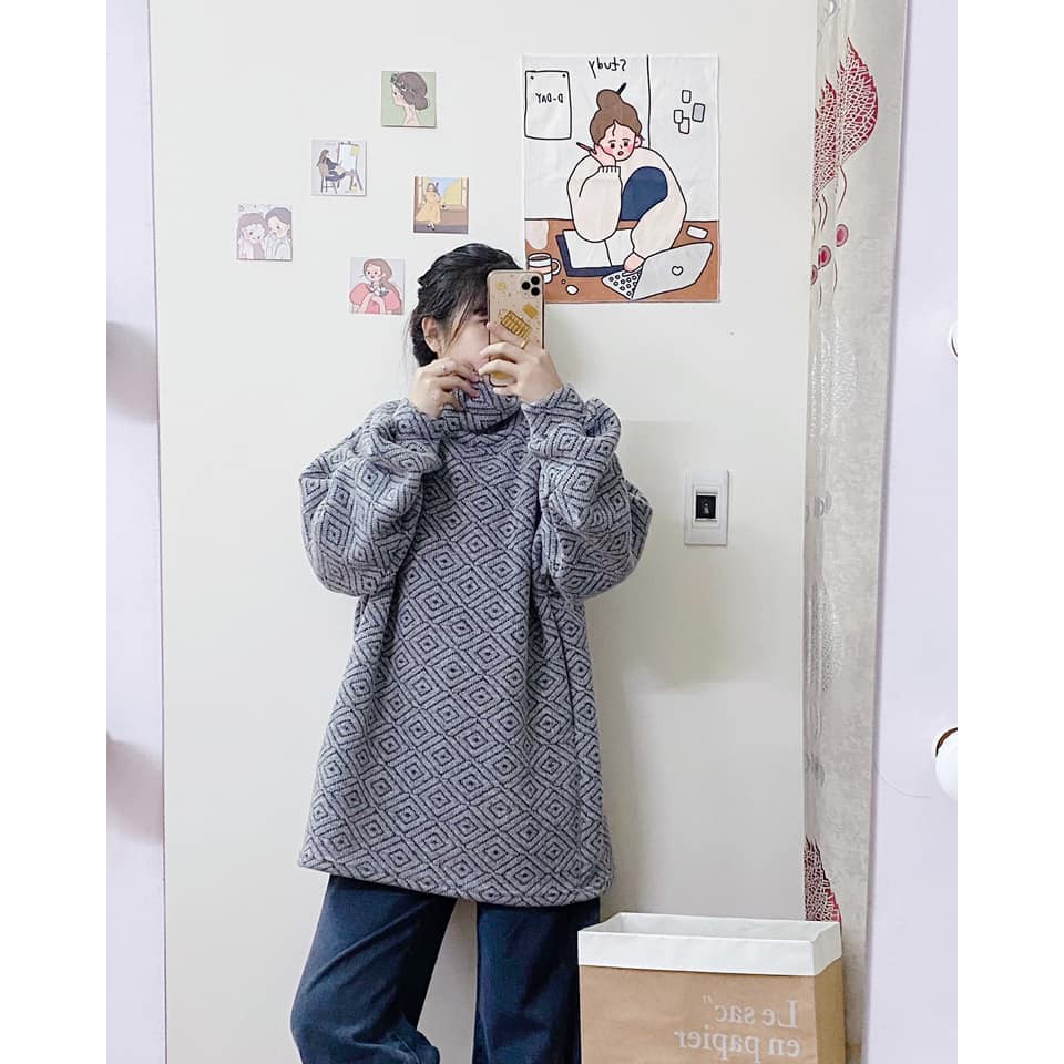 Áo len cổ lọ quả trám,áo len nữ form oversize dáng rộng tay phồng sẵn hàng/ảnh thật | BigBuy360 - bigbuy360.vn
