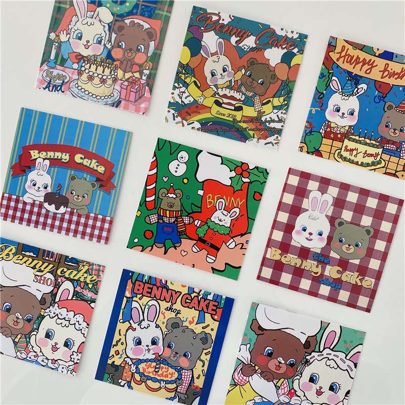 Postcard Set 9 Tấm Hinh Vuông Trang Trí Kiểu Hàn Nhiều Mẫu (có 3 bộ)