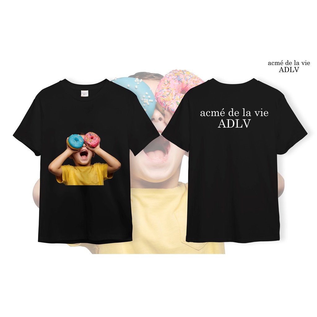 Áo ADLV Thun Cotton CAO CẤP  [Vải Cotton] - Mẫu 29 - Bé Trai Cầm Donut Xanh Hồng