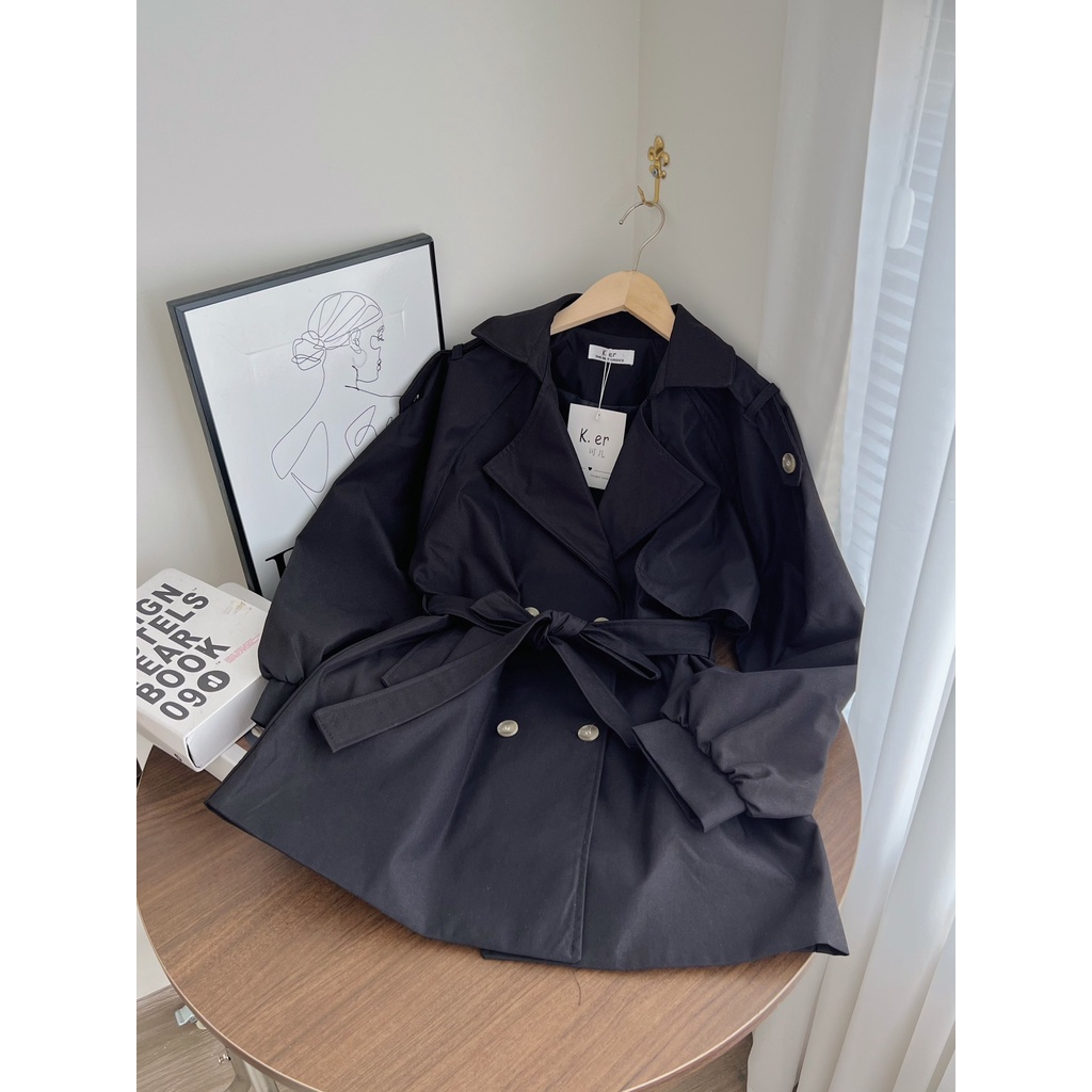 [Ảnh thật/Sẵn] Áo khoác kaki trơn 2 lớp tay bồng kèm đai ulzzang