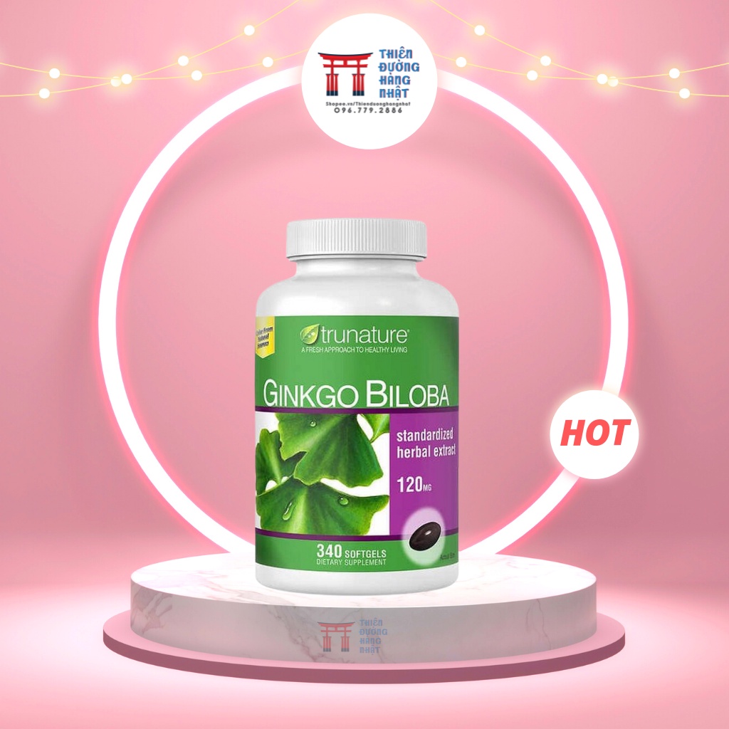 Viên uống bổ não Mỹ Trunature Ginkgo Biloba 120mg từ trái bạch quả tăng cường sức khỏe trí não 340 viên