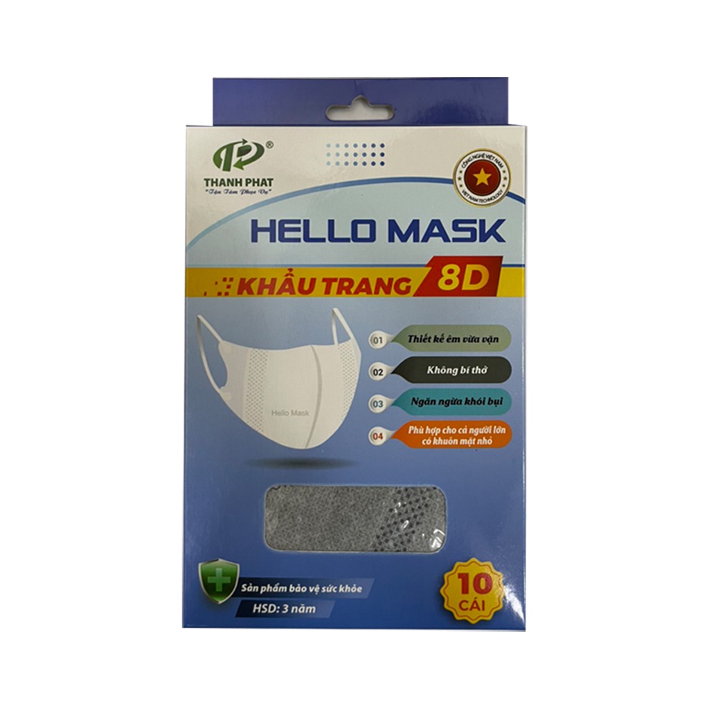 Khẩu trang 8D Hello Mask Trẻ Em 6 - 15 tuổi (hộp 10 cái)