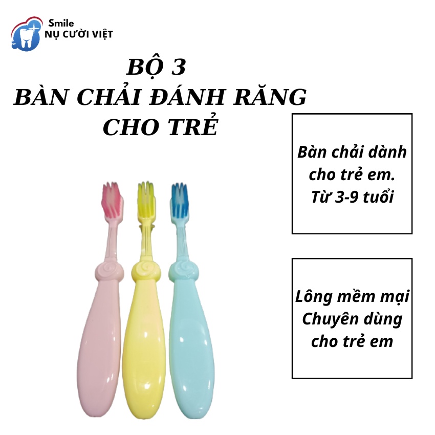 Bàn chải đánh răng Cho Trẻ lông mềm Kid's Toothbrush Combo Bộ 3 Cái Dành Cho Bé 3 Đến 9 Tuổi