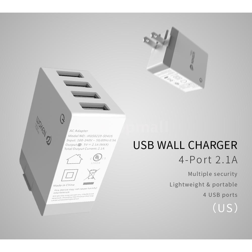 Cốc Sạc Nhanh 4 Cổng Usb 5v 2.1a Cho Điện Thoại/Máy Tính Bảng Samsung/Iphone X/S9 Plus