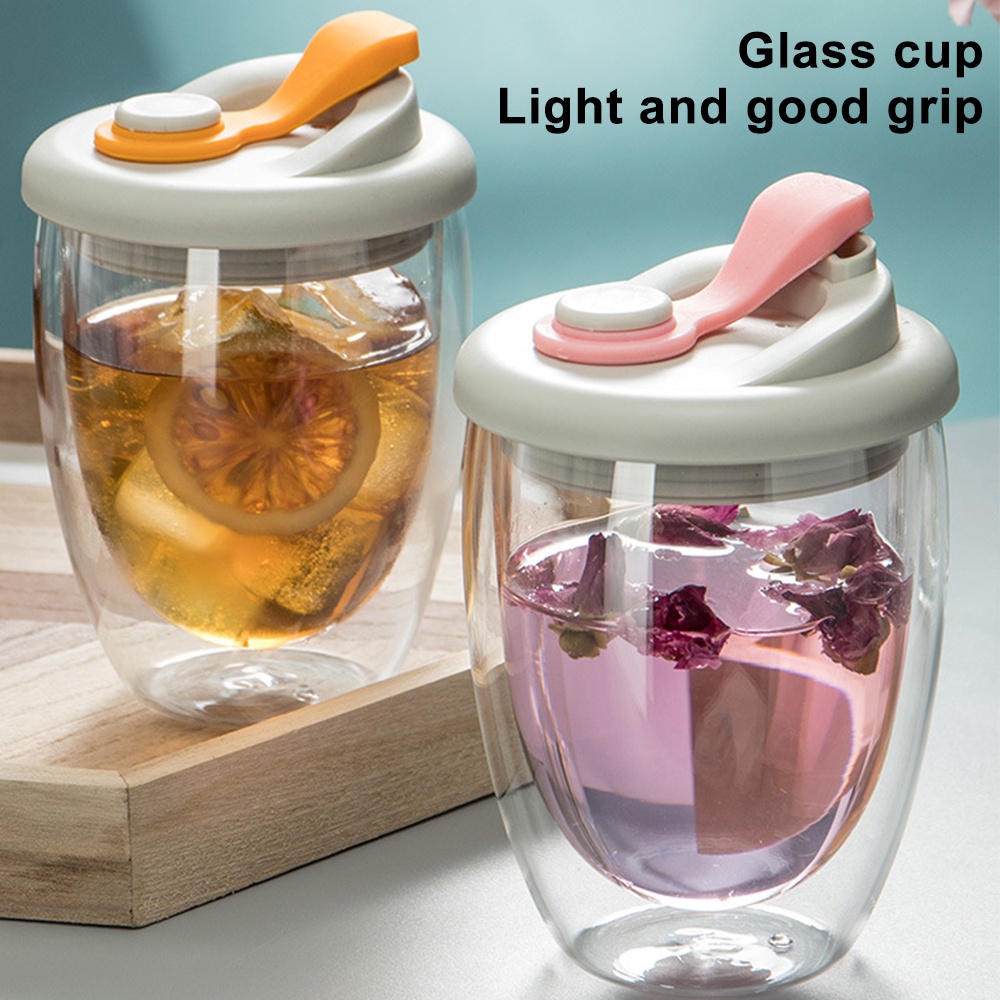 Cốc Thủy Tinh Hai Lớp Cách Nhiệt Có Nắp Dung Tích 250ml / 350ml / 450ml