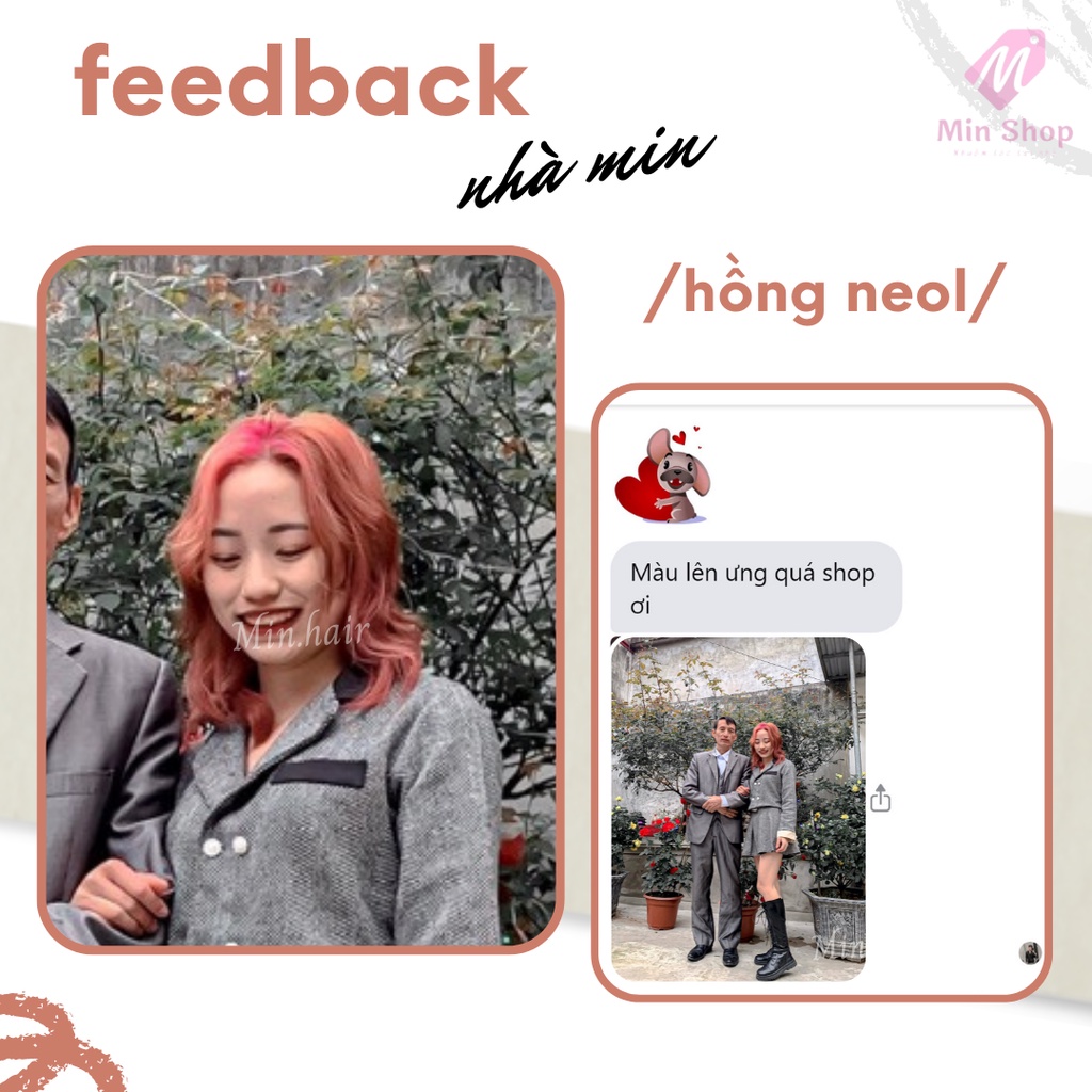 Thuốc nhuộm tóc Hồng, Thuốc nhuộm tóc màu Hồng Neol, MIN.HAIR, tặng kèm oxy trợ dưỡng và bao tay