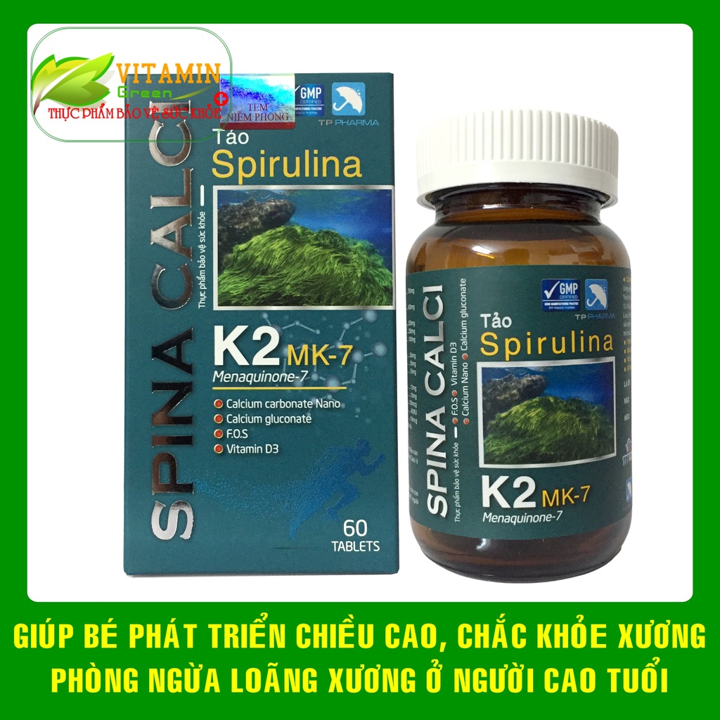 Canxi tảo Spirulina SPINA CALCI K2 MK7  giúp tăng chiều cao cho trẻ và chắc khỏe xương cho cả gia đình.