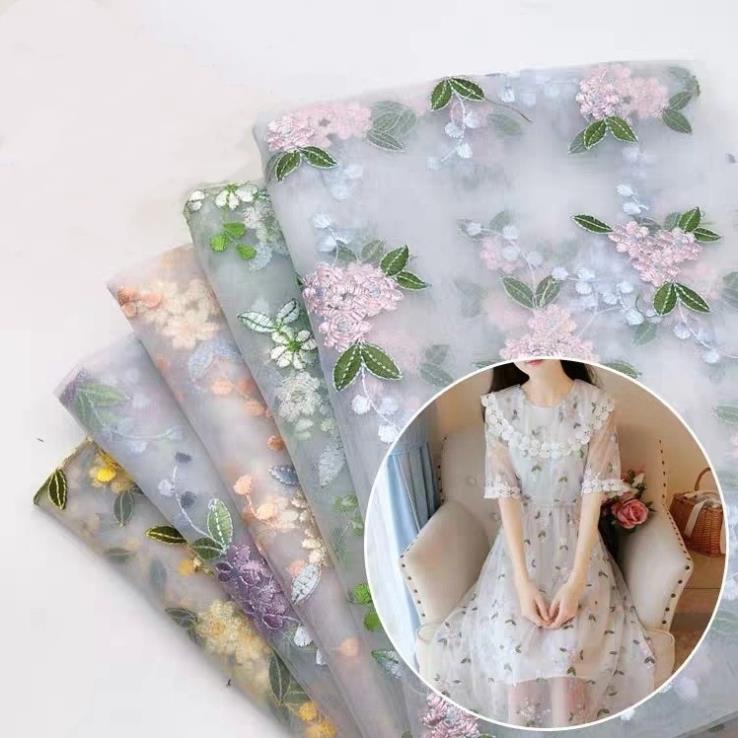 Tấm Vải Ren Lưới Thêu Hoa Nhỏ 1 Yard Dùng May Đầm DIY Tiện Dụng