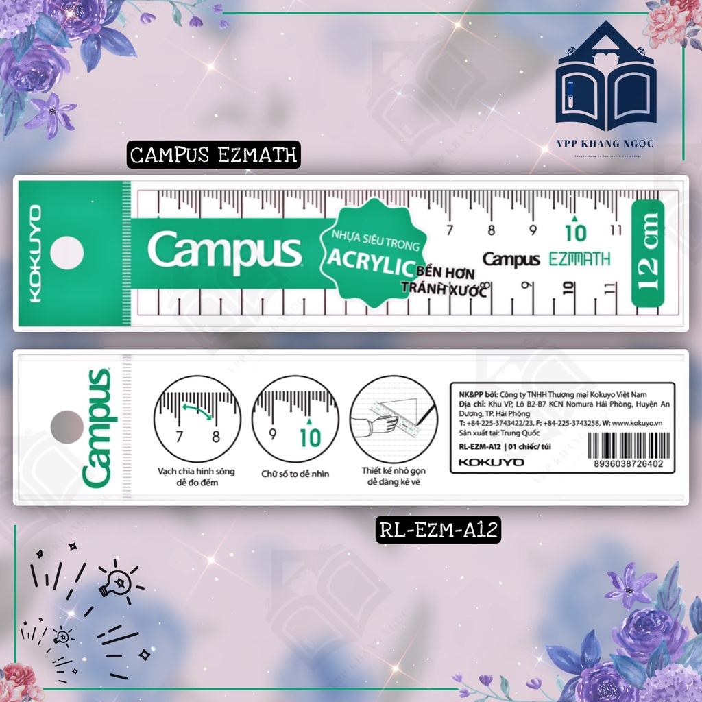 Thước Kẻ Nhựa Trong Suốt 12-15cm Ezmath Campus