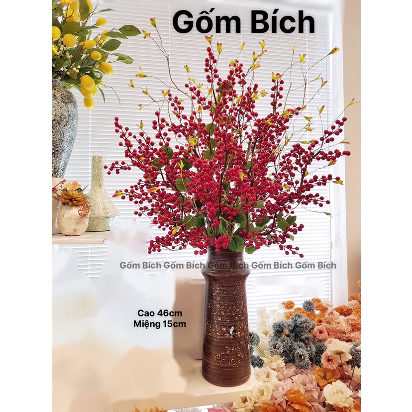 Bình Hoa Cắm Đào Huyền Men Mộc Lọ Hoa Cao Trên 40cm Gốm Sứ Bát Tràng - Gốm Bích