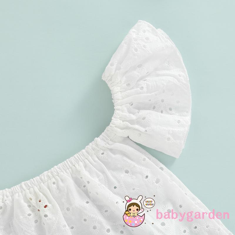 Bộ Áo Thun Trễ Vai Tay Ngắn + Quần Short Denim Thời Trang Mùa Hè Cho Bé Gái 6 Tháng Tuổi 4 Tuổi