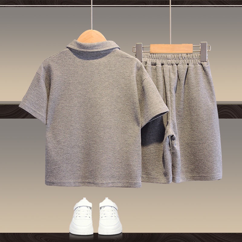 Bộ Áo Thun POLO Màu Trơn Phối Quần Short Thời Trang Mùa Hè Hàn Quốc Cho Bé Trai