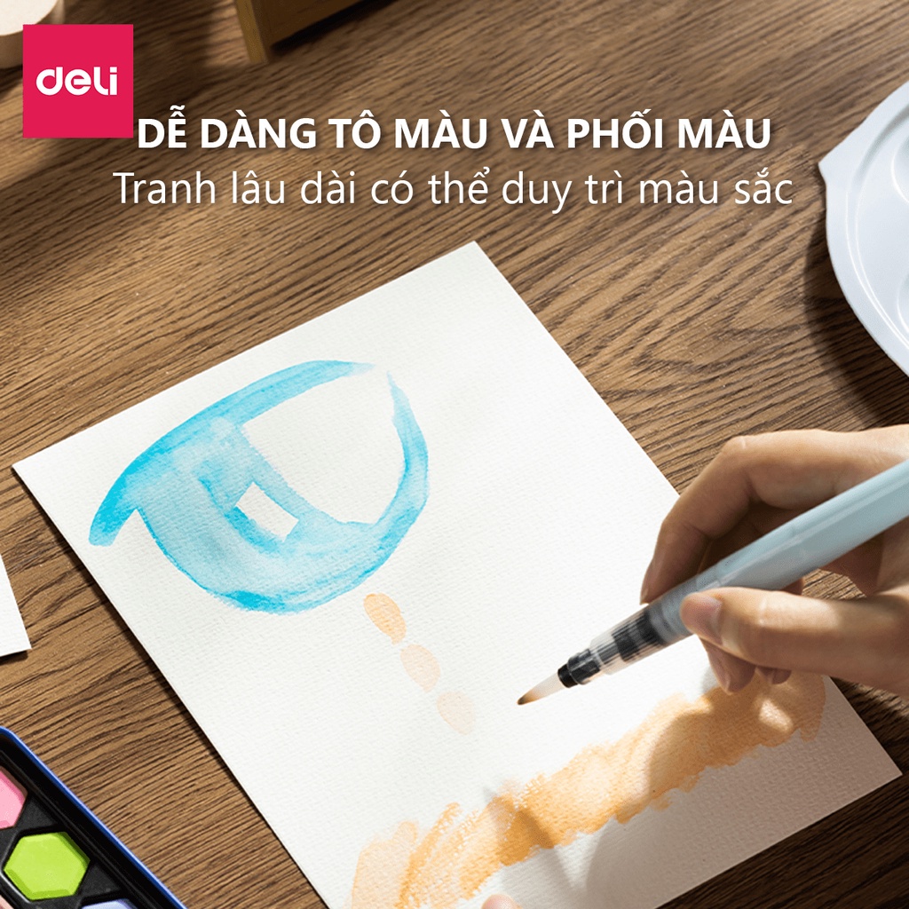 Giấy Vẽ Màu Nước Deli - 300gsm Tệp 16 tờ, dày dặn, độ loang tốt thích hợp với nhiều kỹ thuật - EC270