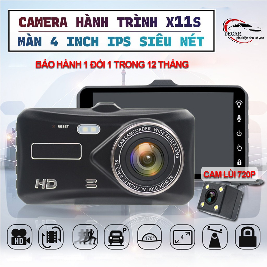 Camera hành trình ô tô màn hình cảm ứng 4 inch full HD 1080, tích hợp camera lùi 720 lắp oto, xe hơi sắc nét