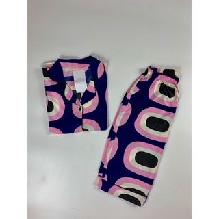 Bộ pyjama cánh dơi quần lỡ lụa Hàn họa tiết