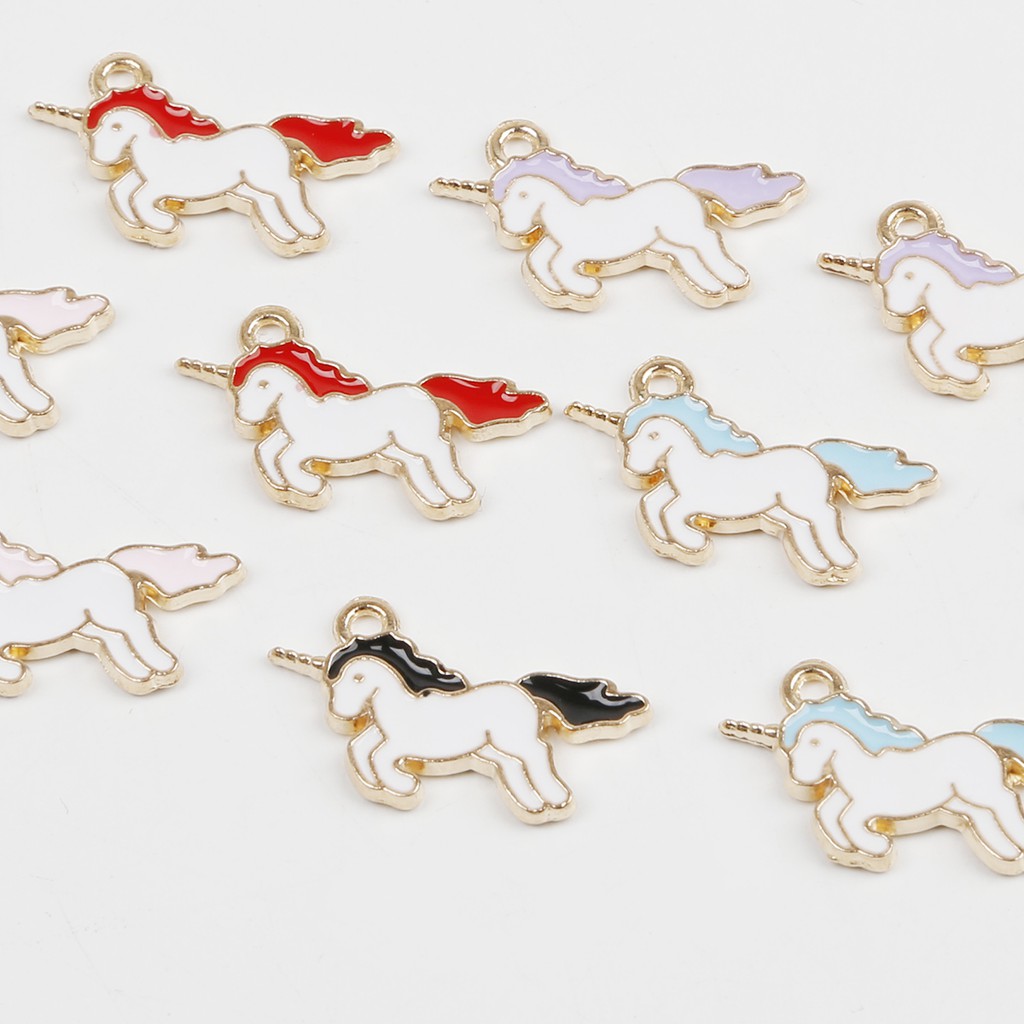 Set 10 phụ kiện trang sức BEADIA kiểu dáng kỳ lân hoạt hình tráng men