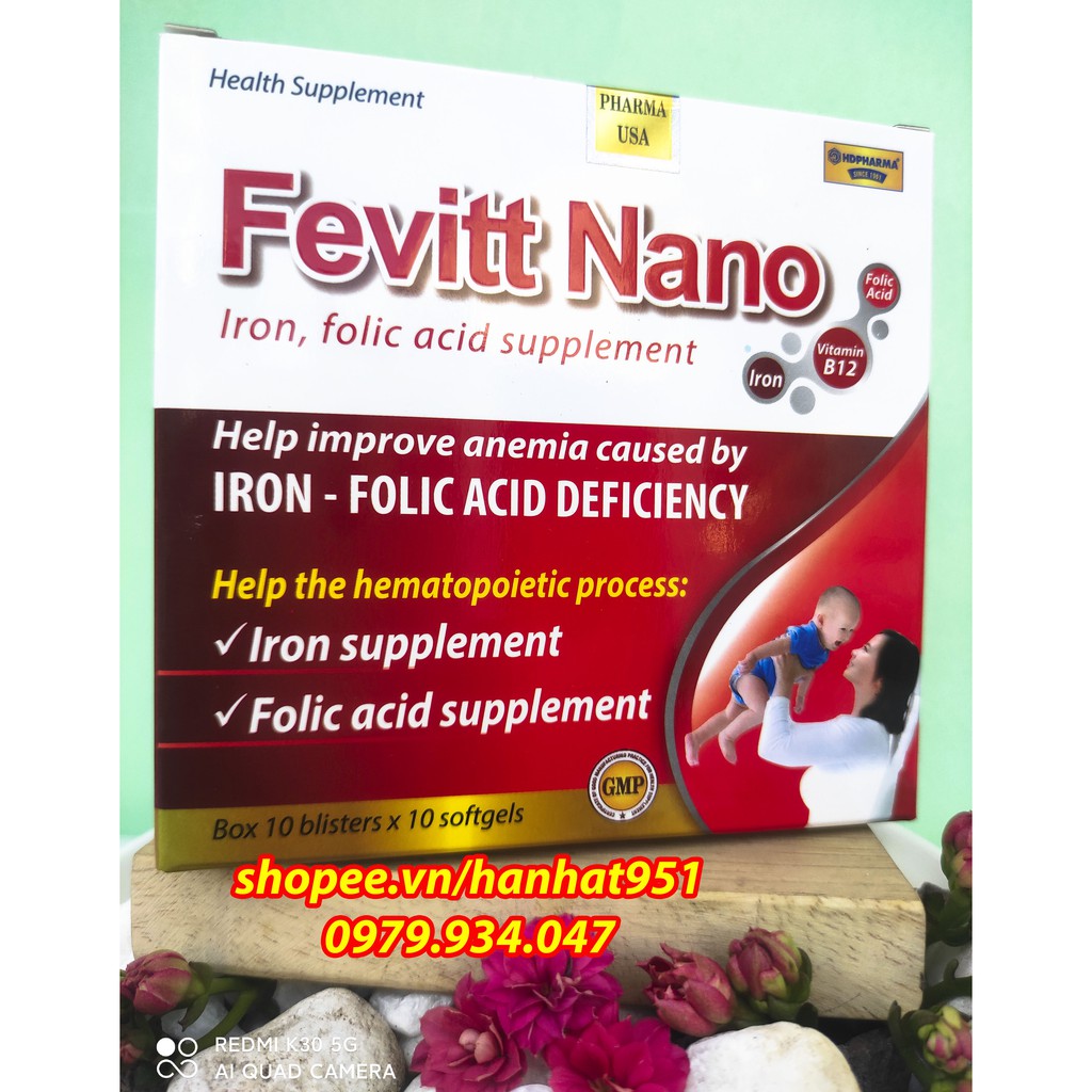 Viên Uống Bổ Sung Sắt FEVITT NANO cải thiện thiếu máu, bổ sung acid folic cho phụ nữ mang thai - Hộp 100 viên