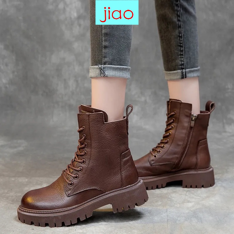 Giày bốt martin đế dày màu nâu kiểu Anh thời trang hè thu mới năm 2021 cho nữ