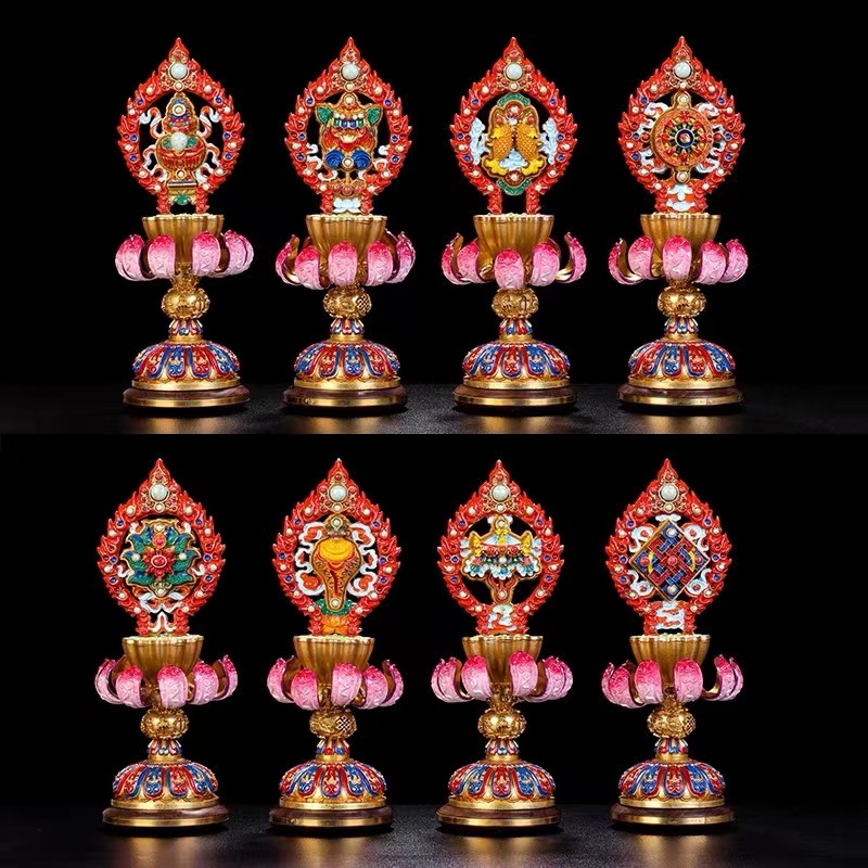 [PHÁP BẢO MINH CHÂU] Bộ 8 CÁT TƯỜNG ĐỒNG ĐẾ GỖ 20cm (H2119)